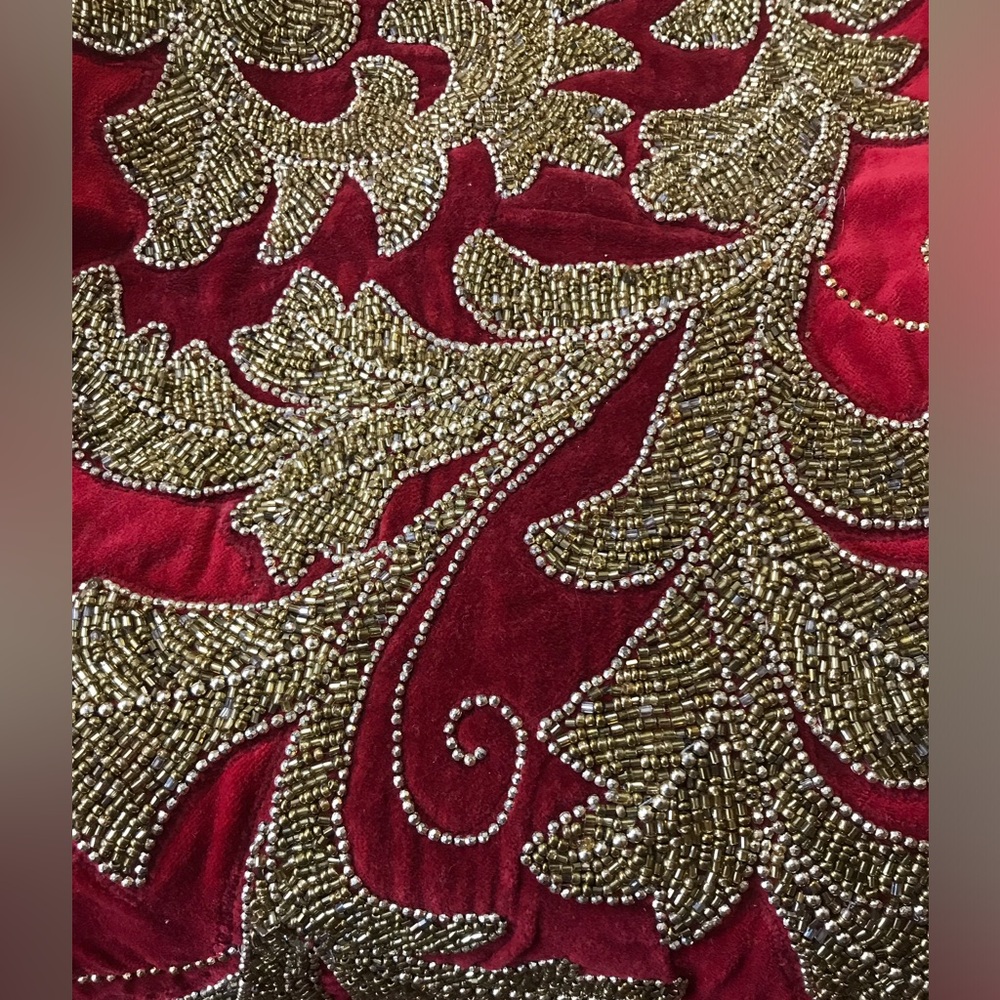 Grammercy Studios Red with Heavy Gold Beading Table Runner - Picture 9 of 15